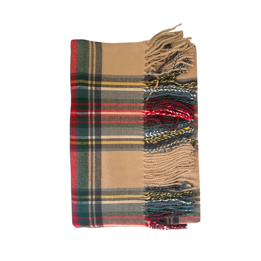 Island Plaid Luxe Oversized Scarf- Tan