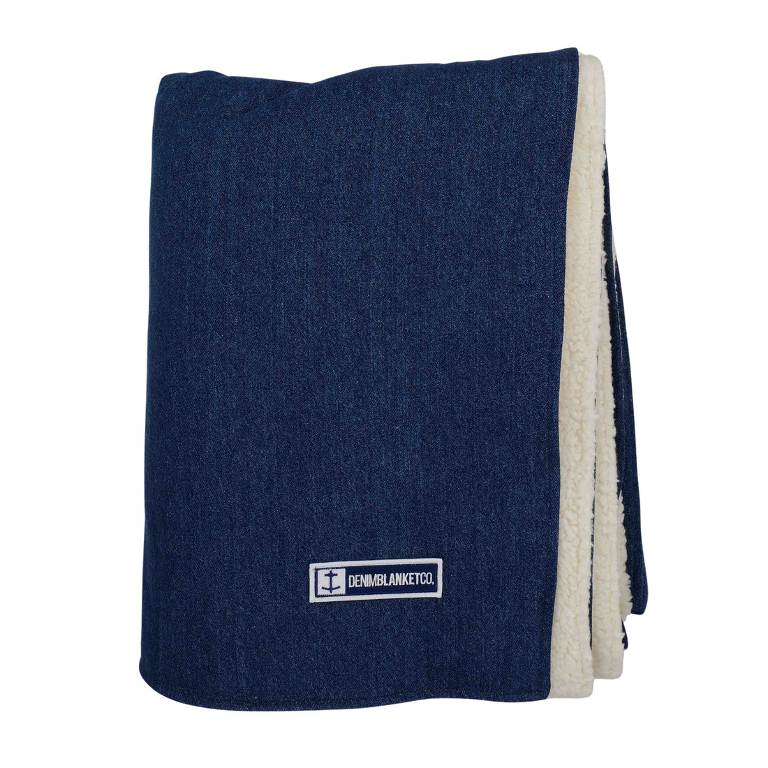 Folded denim throw blanket for travel