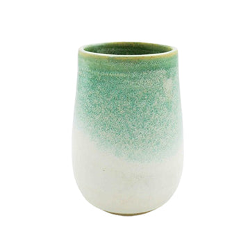 Small stoneware vase with cream and green glaze handmade by Allison Morrissey