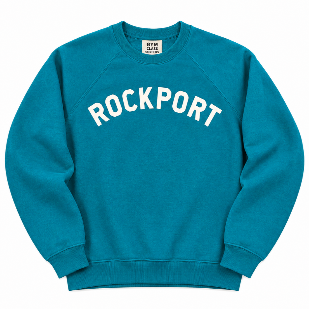 Vintage Rockport Sweatshirt – Harbor Teal / Cream Letters | Gym Class Surfers - S, XL