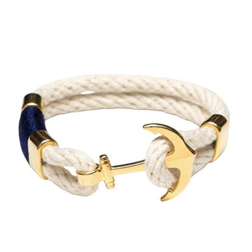 Allison Cole Waverly bracelet made with white double rope and accented with navy  rope and brass clasps