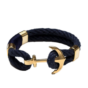 Allison Cole Waverly bracelet made with navy double rope and accented with navy rope and brass clasps