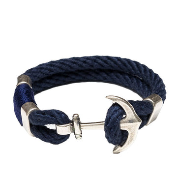 Allison Cole Waverly bracelet made with navy double rope and accented with navy rope and brushed silver clasps