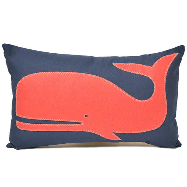 Salty Cottage navy lumbar throw pillow with coral whale