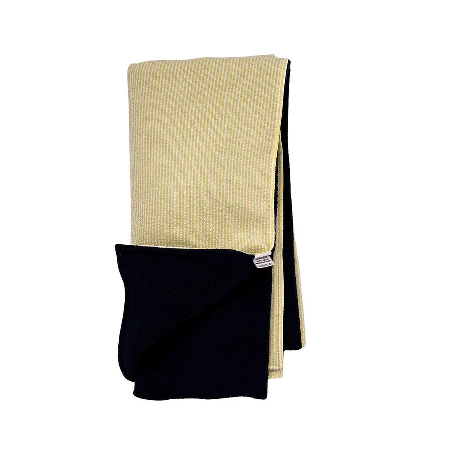 Mini Yellow Seersucker Blanket- Navy Fleece