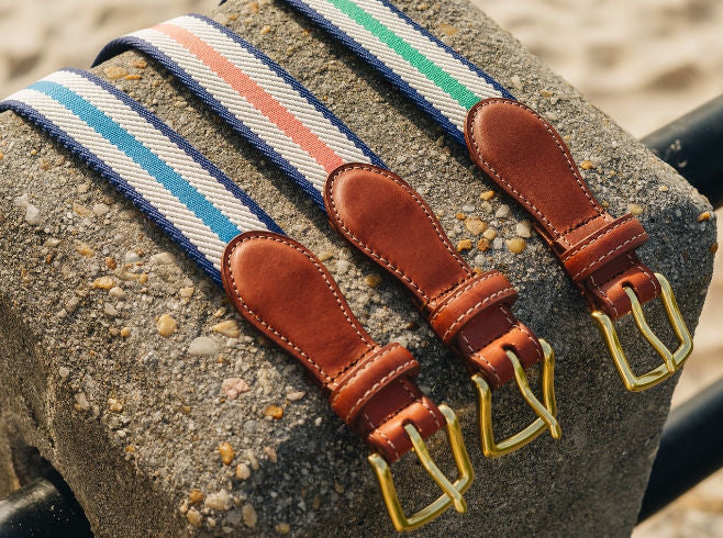 American Made Woven Belt – Coral, Ivory & Navy Dockside Belt | Collared Greens