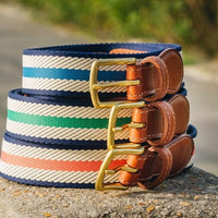 American Made Woven Belt – Coral, Ivory & Navy Dockside Belt | Collared Greens