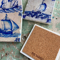 Delft Boats Marble Coasters (4x4”) – Classic Coastal Stone Tiles, Made in USA