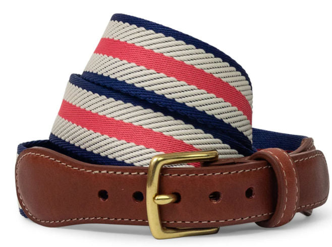 American Made Woven Belt – Coral, Ivory & Navy Dockside Belt | Collared Greens