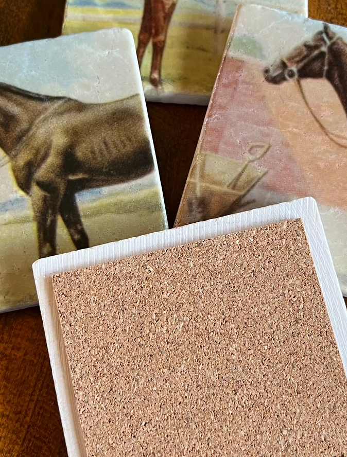 Vintage Horse Marble Coasters (4x4”) – Americana Stone Tile Set, Made in USA