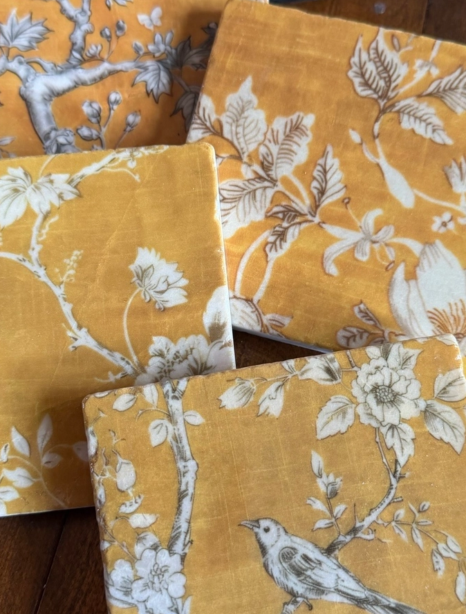 Golden Tapestry Marble Coasters (4x4”) – Vintage-Inspired Stone Tiles, Made in USA