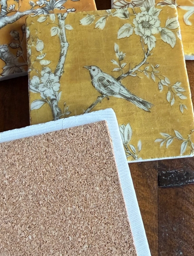 Golden Tapestry Marble Coasters (4x4”) – Vintage-Inspired Stone Tiles, Made in USA