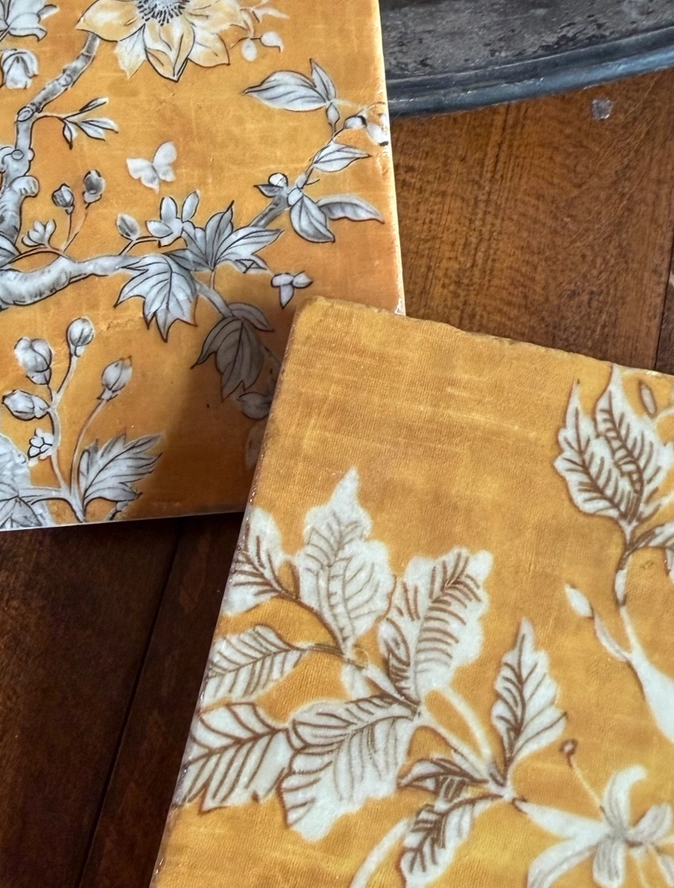 Golden Tapestry Marble Coasters (4x4”) – Vintage-Inspired Stone Tiles, Made in USA