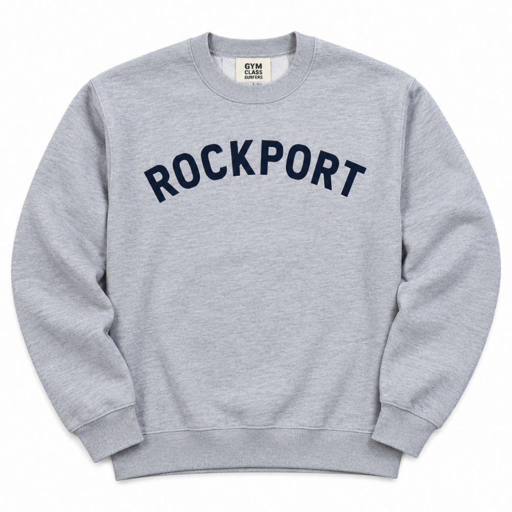 Vintage Rockport Sweatshirt – Heather Gray & Navy Letters | Gym Class Surfers - S, M